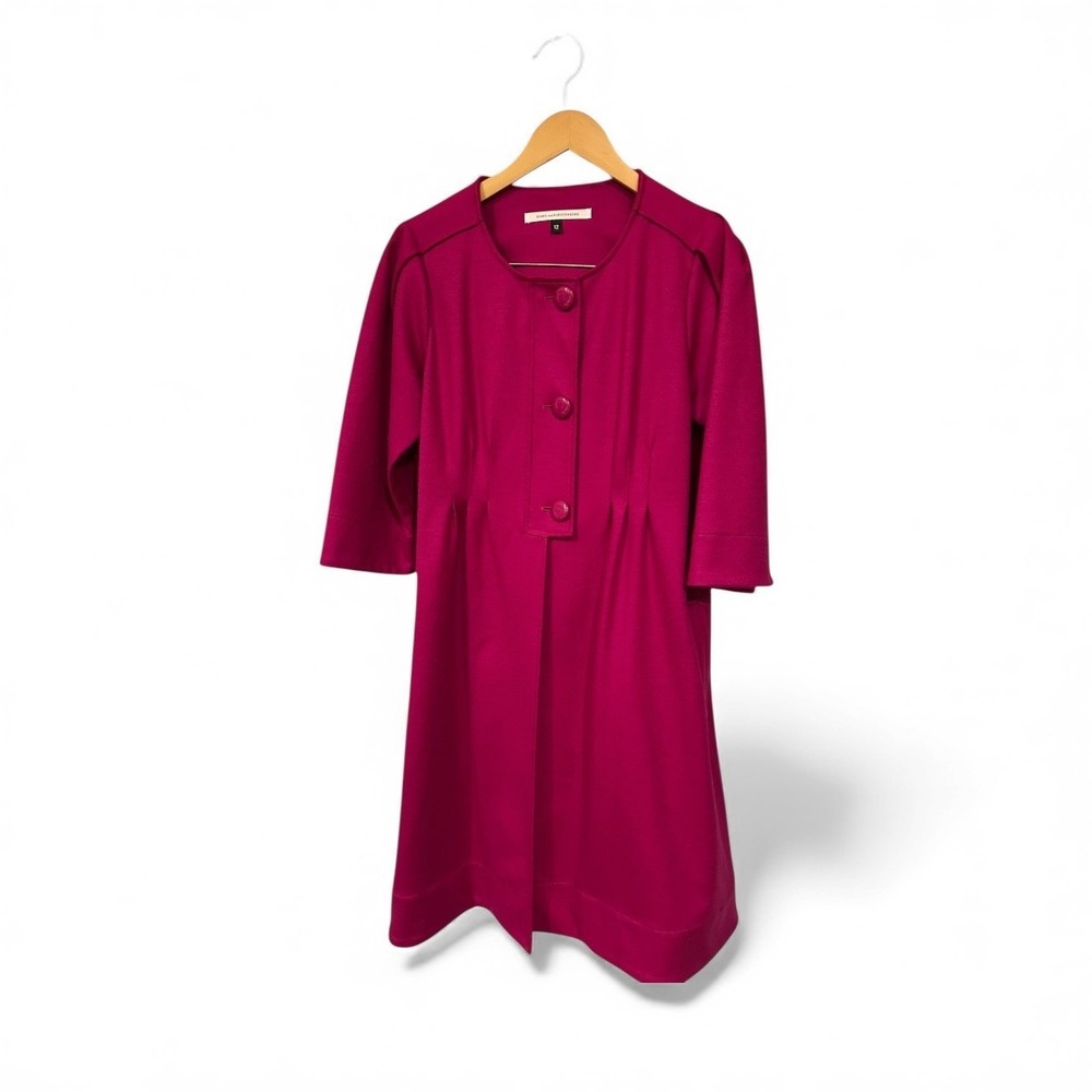 DIANE von FURSTENBERG DVF Wool Blend USA Magenta Collarless Coat 3/4 Sleeves‎ 12